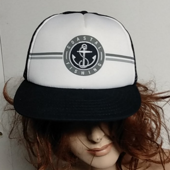 Coastal Fishing Advertising Snap Back Trucker Cap - Picture 1 of 6